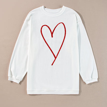 Valentine’s Day Glitter Heart Corded Sweatshirt