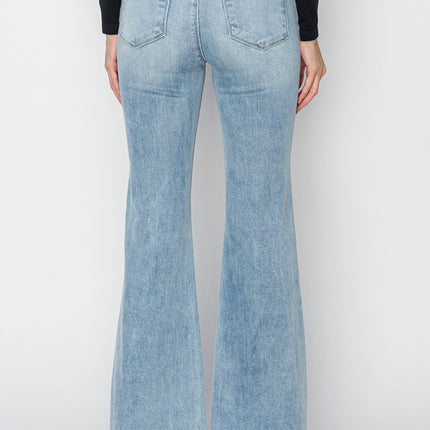 RISEN Full Size High Rise Raw Cut Hem Bootcut Jeans