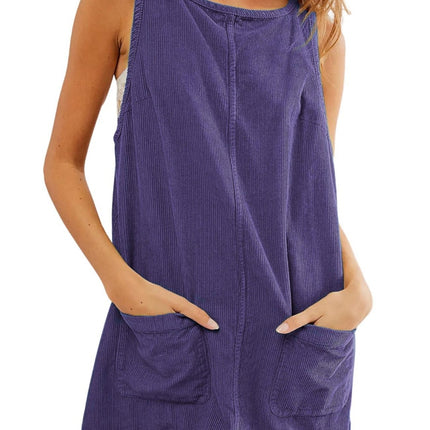 Round Neck Wide Strap Corduroy Mini Dress