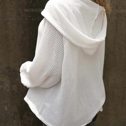 Waffle-Knit Long Sleeve Hooded T-Shirt