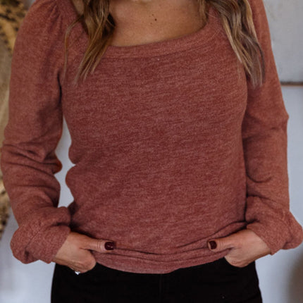 Plus Size Square Neck Long Sleeve T-Shirt