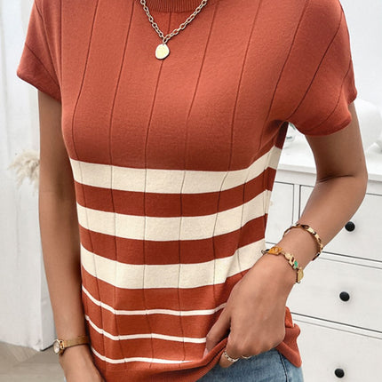 Striped Round Neck Short Sleeve Knit Top