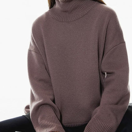 Ribbed Detail Turtleneck Dropped Shoulder Sweater