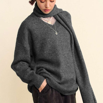 Davi & Dani V-Neck Dropped Shoulder Sweater with Scarf Set