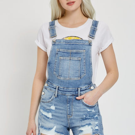 RISEN Distressed Raw Hem Denim Overalls