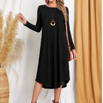 Pocketed Round Neck Long Sleeve Tee Dress