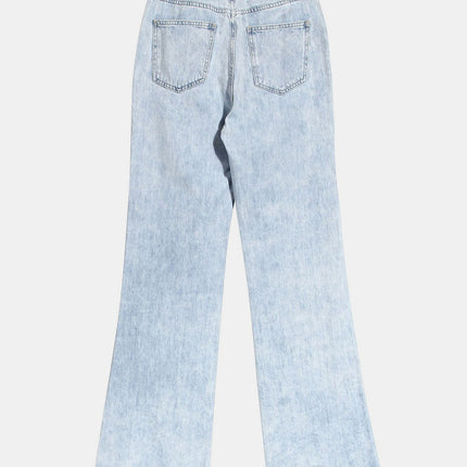 Slit Contrast Raw Hem Jeans