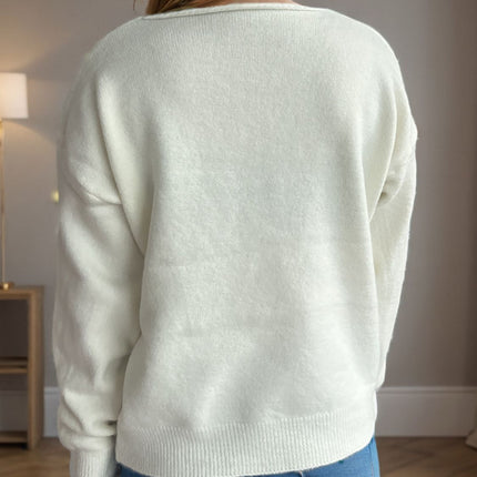 V-Neck Dropped Shoulder Long Sleeve Sweater