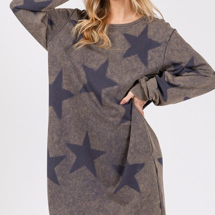 SAGE + FIG Washed Star Print Round Neck Dress