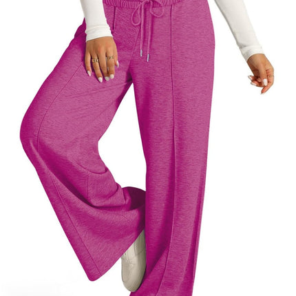 Drawstring Elastic Waist Wide Leg Pants