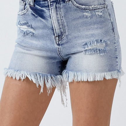 RISEN High Rise Acid Wash Denim Shorts