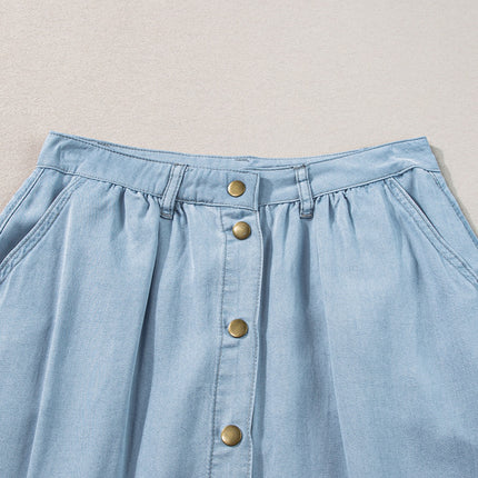 Snap Down High Waist Denim Skirt