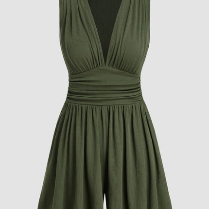 Ruched Plunge Sleeveless Romper