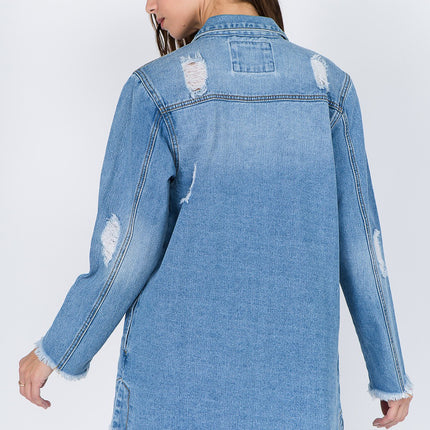 American Bazi Distressed Frayed Hem Denim Jacket