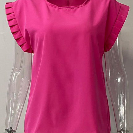 Ruffled Round Neck Cap Sleeve Blouse