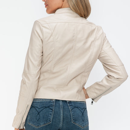 Snobbish PU Leather Zip Up Jacket with Pockets