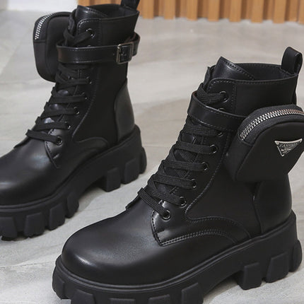 Lace Up PU Leather Platform Boots