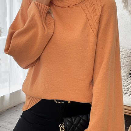 Cable-Knit Turtleneck Long Sleeve Sweater