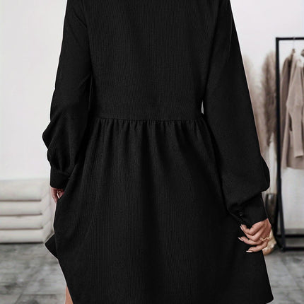 Ruched Button Up Long Sleeve Dress