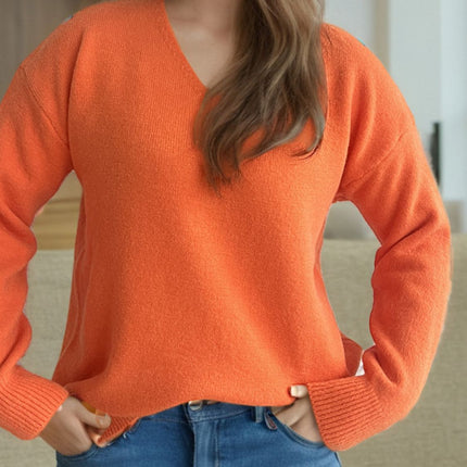 V-Neck Dropped Shoulder Long Sleeve Sweater