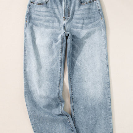 High Waist Straight Jeans with Pockets