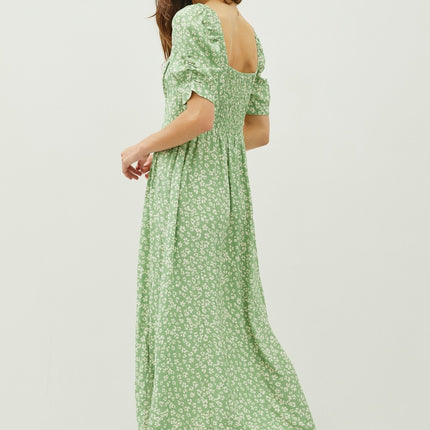 Be Cool Floral Smocked Back Slit Dress