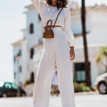 Off Shoulder Long Sleeve Top and Pants Set