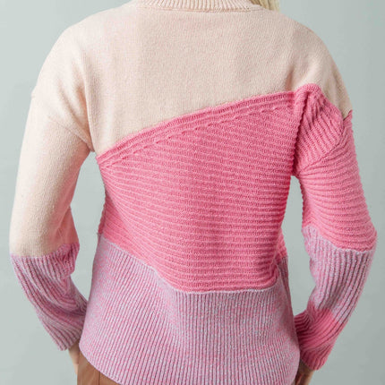 VERY J Color Block Long Sleeve Sweater