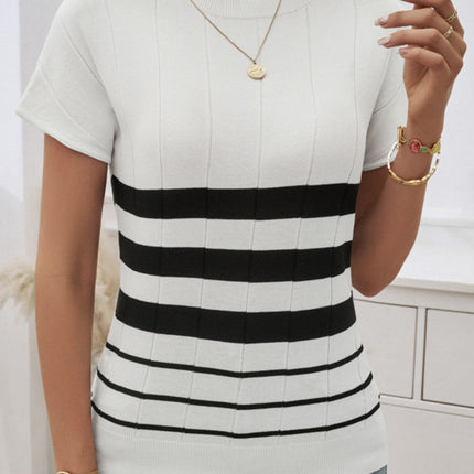 Striped Round Neck Short Sleeve Knit Top