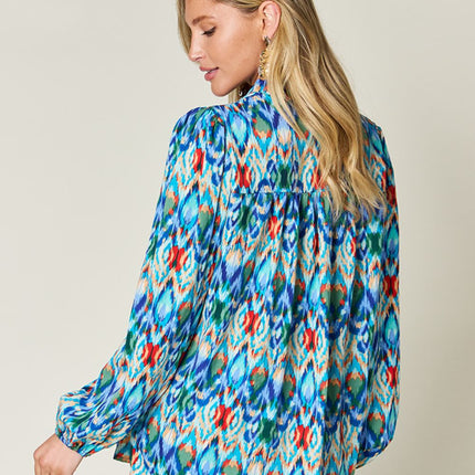 Double Take Full Size Printed Balloon Sleeve Blouse