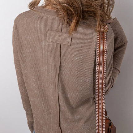 Notched Long Sleeve Top