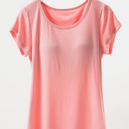 Round Neck Short Sleeve T-Shirt with Bra