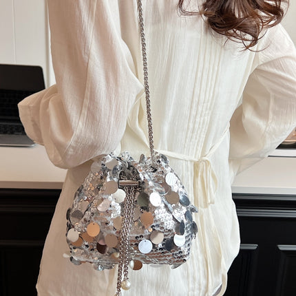 Drawstring Sequin Crossbody Bag