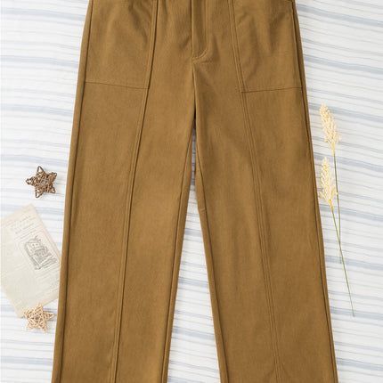 Half Elastic Waist Straight Pants