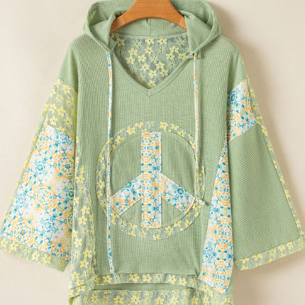 Peace Patch Batwing Sleeve Hooded Blouse