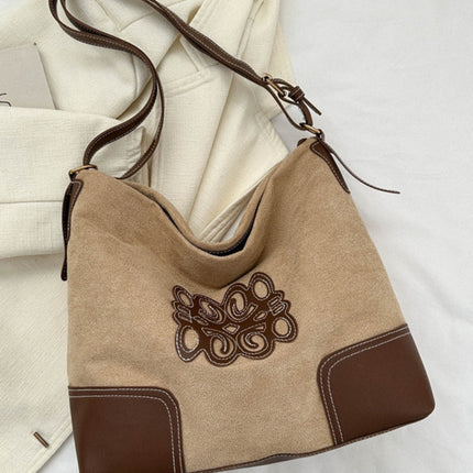 Suede Patch Adjustable Strap Tote Bag