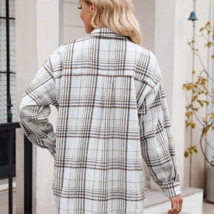 Mandy Pocketed Plaid Collared Neck Long Sleeve Shirt
