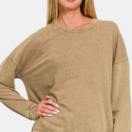 Zenana Washed Round Neck Dropped Shoulder Sweatshirt