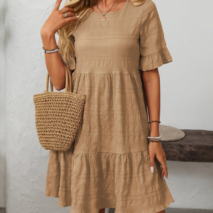 Mandy Ruffled Ruched Round Neck Half Sleeve Dress