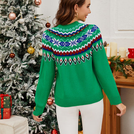 Geometric Round Neck Long Sleeve Sweater