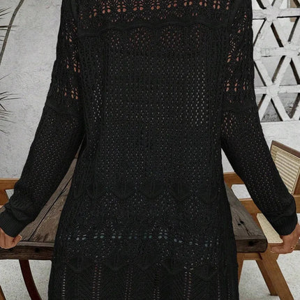 Openwork Open Front Long Sleeve Cardigan