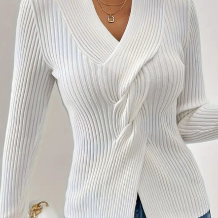 Twist Front Ribbed Long Sleeve Sweater