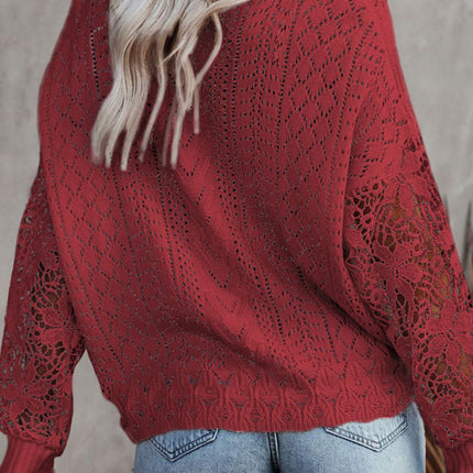 Openwork Round Neck Long Sleeve Sweater