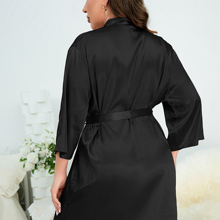 Plus Size Surplice Neck Tie Waist Robe