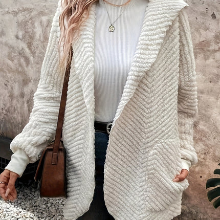 Open Front Long Sleeve Hooded Fuzzy Cardigan