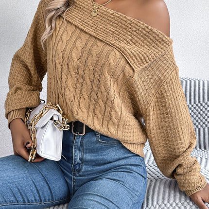 Cable-Knit One Shoulder Long Sleeve Sweater