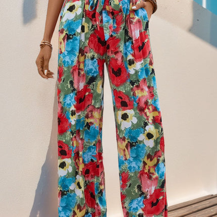 Tied Printed Wide Leg Pants