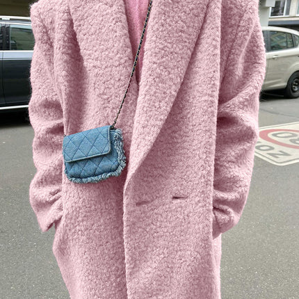 French Style Woolen Thick Lapel Coat Mid-length Coat