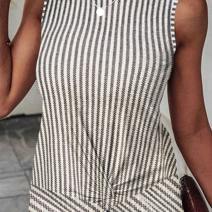 Cutout Striped Round Neck Tank