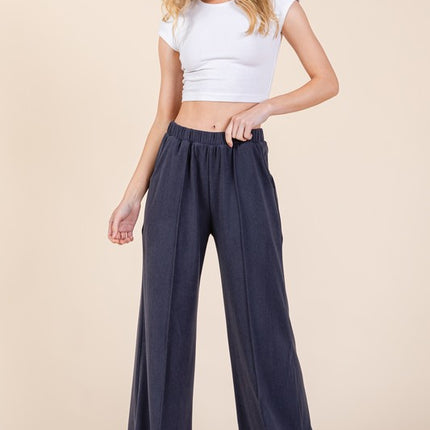 BOMBOM Elastic Waist Wide Leg Pants with Pockets